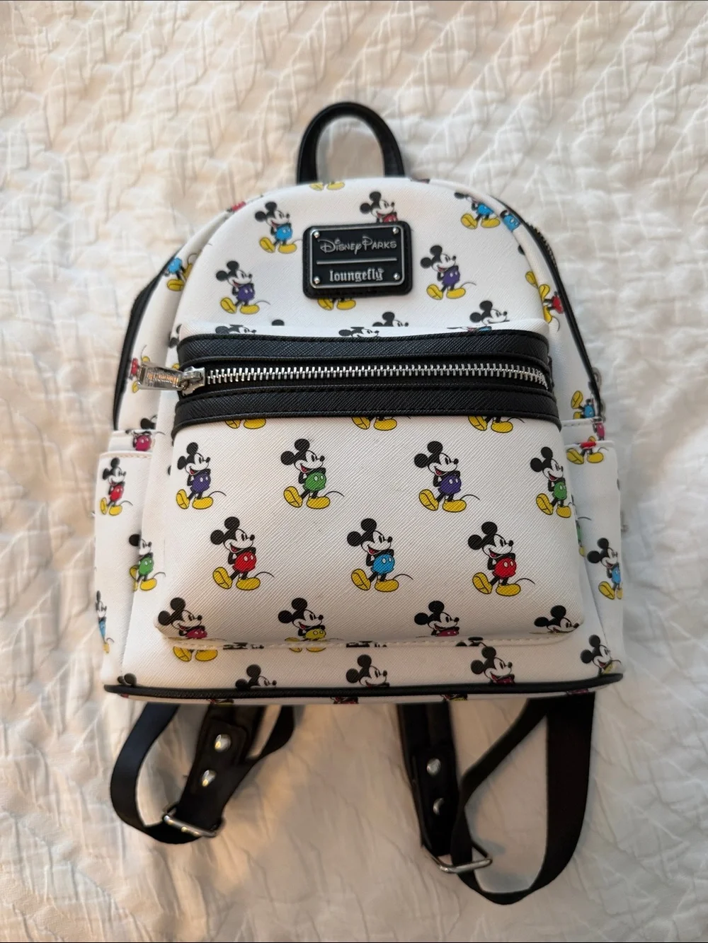 Loungefly White Mini Backpack with Multicolor Mickey Print